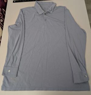 Mack Weldon Polo Shirt Mens XL Blue Gray Silver Pima Cotton Long Sleeve Luxury